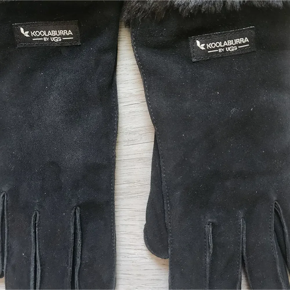 Koolaburra by UGG Women's Black Leather & Faux Fur Cuff Winter Gloves Medium M